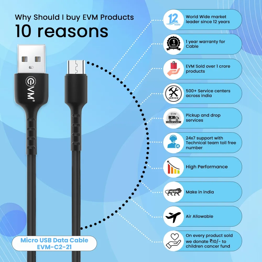 EVM Micro USB Charge & Sync Cable EVM-C2-21-B view 8